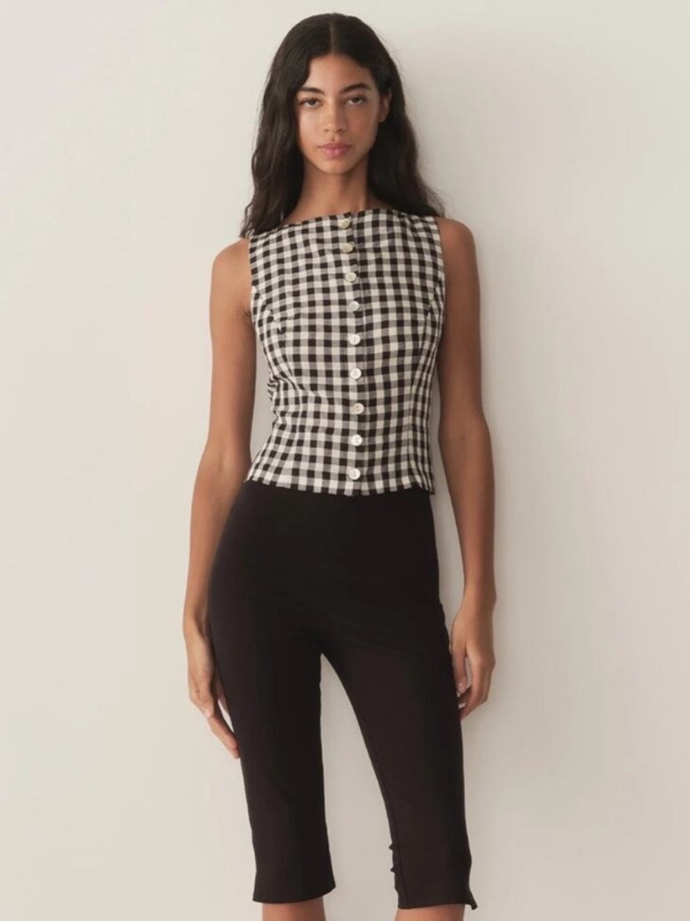 Doen Hayden Top ~ Black Marilyn Gingham